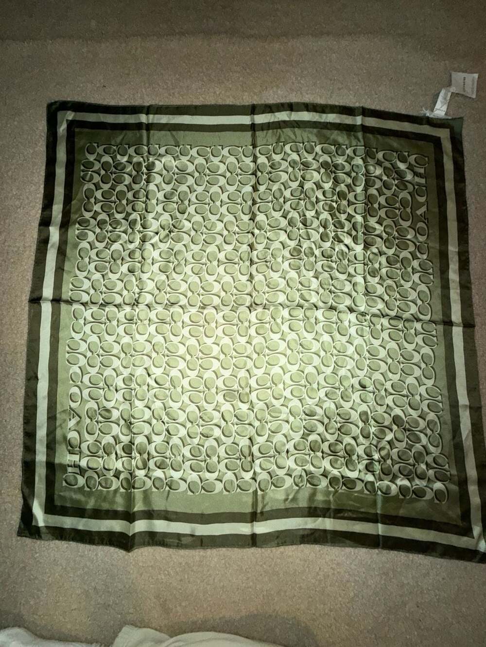 Coach Signature C SQ 35 Silk Scarf Size 35 Military Green